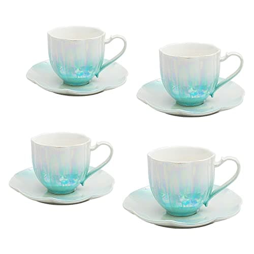 4-Piece Set of White Ceramic 6oz Coffee Mugs for Coffee, Latte, and Tea — Gradient Green-Set of 4