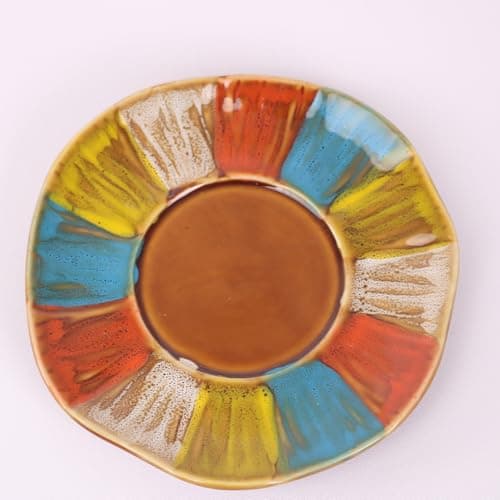 GuangYang 12-Piece Porcelain Bronze Glazed Tea Cup and Saucer Set with Rainbow Pattern 7oz