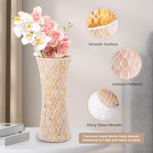 Mosaic Pink Glass Flower Vase, Large Living Room & Kitchen Decor