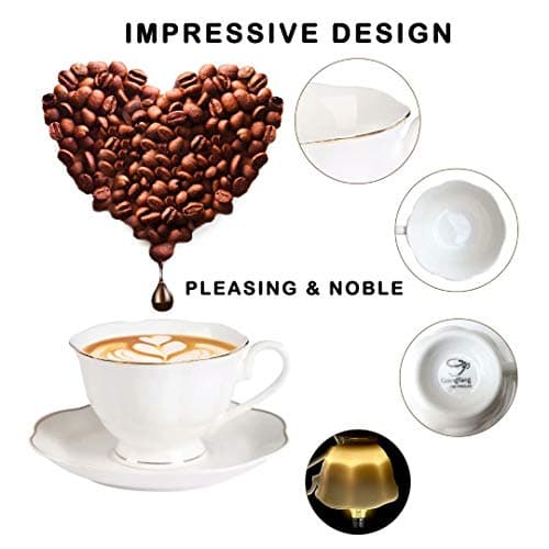 GuangYang 6-Piece Fine Porcelain Cup and Saucer Set for Tea and Coffee