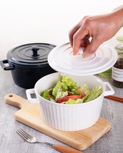 WHJY 1 Quart White Ceramic Casserole Dish with Lid for Baking