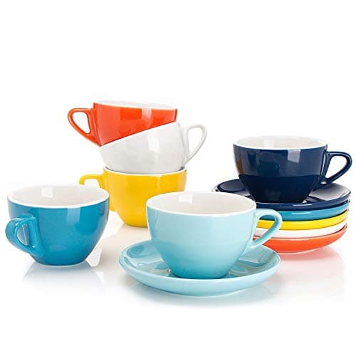 Sweese White Porcelain Espresso Cups with Saucers - Set of 6 — Multicolor