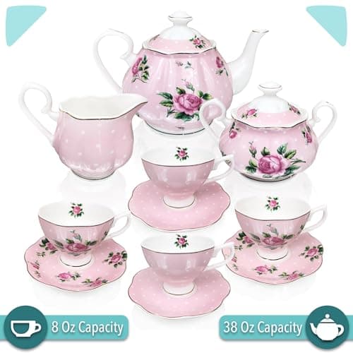 BTaT Floral Tea Set, 8oz Cups & 38oz Pot, Gift Box, China Sets