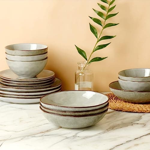 Famiware Ocean Round Large Pasta Bowls Set of 4, Gray