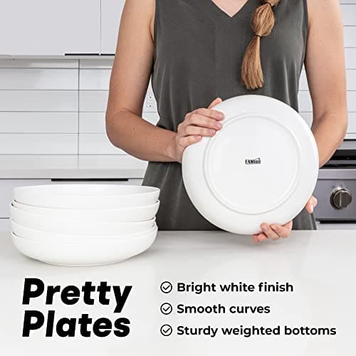 42 Oz Wide & Shallow Ceramic Bowl Set – 9.5x1.75 In., Dishwasher & Microwave Safe – 6 Pieces