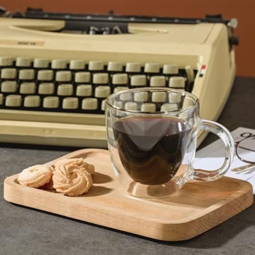Double Walled Glass Espresso Cups Set, 6oz Insulated Coffee Mugs