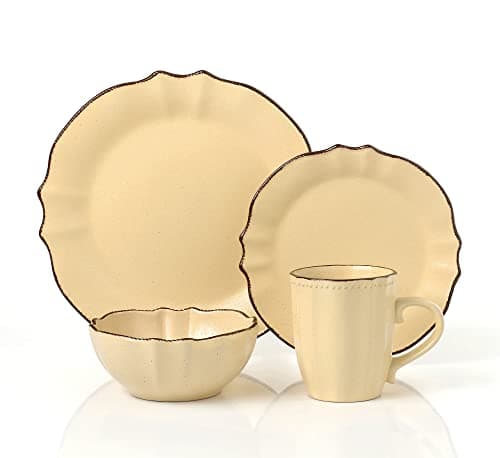 Lorren Home Trends 16 Piece Scalped Edge Mellow Yellow Dinnerware Set