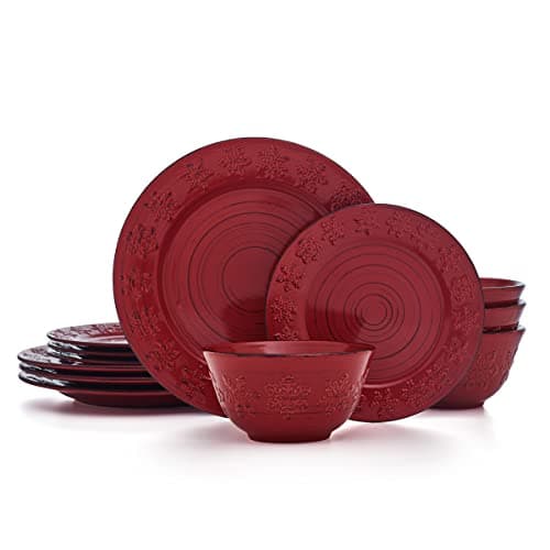 Pfaltzgraff Trellis White 16-Piece Dinnerware Set for 4 — Red Snowflake