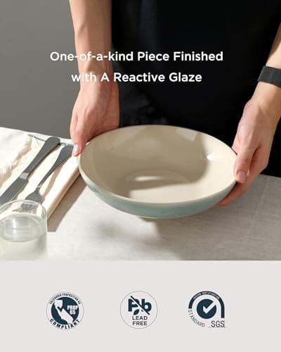 Famiware Glacier Series 8.7" Stoneware Pasta Bowls Set of 4, 34oz, Microwave & Dishwasher Safe, Aqua