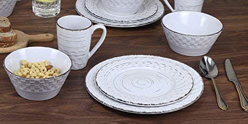 Distressed Weave White Dinnerware Set for Lorren Home Trends