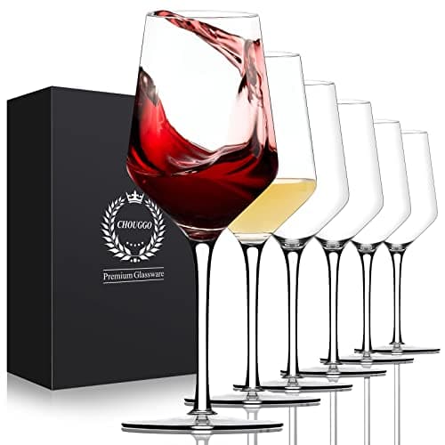 Chouggo Hand Blown Crystal Wine Glasses Set of 6 - Red or White, 15Oz, Gifts for Special Occasions