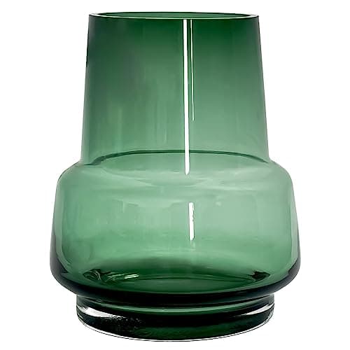 Handmade Modern Large Glass Vase for Flowers, 7.5 Inch (Green)