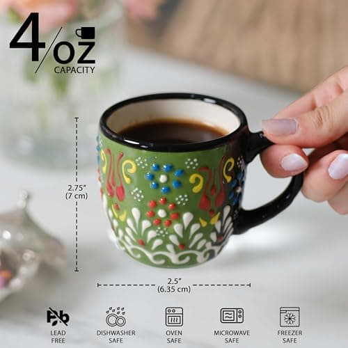 Modern Stackable Ceramic Espresso Cup Set (Green/Blue)