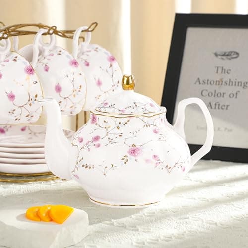 Fanquare 21-Piece Gold Floral Porcelain Tea Set for Tea Parties