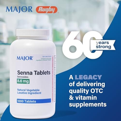Senna 8.6 mg Natural Vegetable Laxative 1000 Tablets by MAJOR PHARMACEUTICALS (Revised Version)