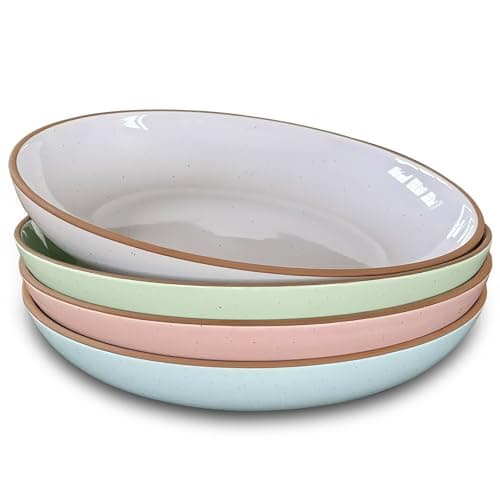 Mora Ceramic 30oz Large Pasta Bowls, Set of 4 - Microwave & Oven Safe - Modern Porcelain Stoneware Dinnerware — Assorted Colors