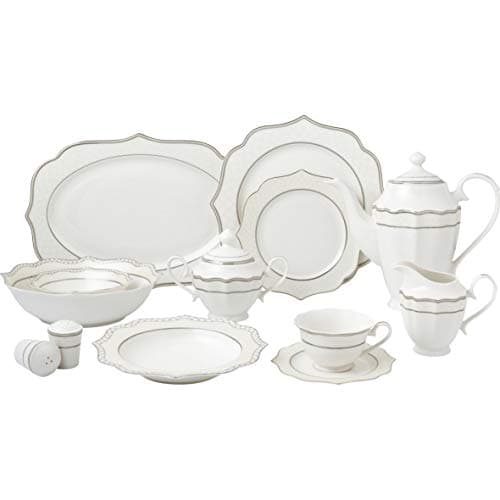 Lorren Home Trends Lace-57 Silver Dinnerware Set for Entertaining