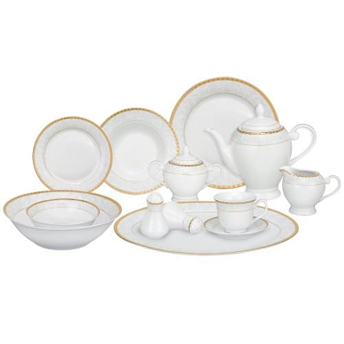 Lorren Home Trends 57-Piece Porcelain Dinnerware Set for 8, Alina-GD — RicamoGD