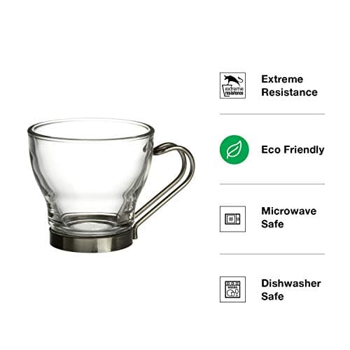 Set of 4 Bormioli Rocco Verdi Espresso Cups with Stainless Steel Handle, 3.5 oz, Gift Boxed