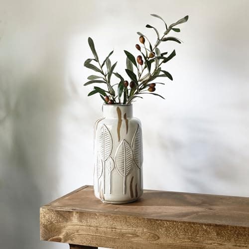 Mikasa Embossed Leaves White Beige Ceramic Vase