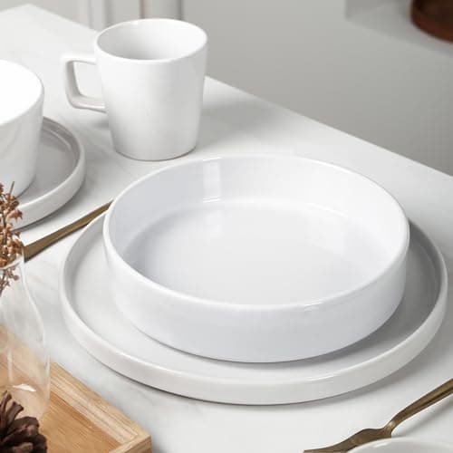 Stoneware Celina Bowl Set, 4-Piece White Pasta Bowls for Kitchen