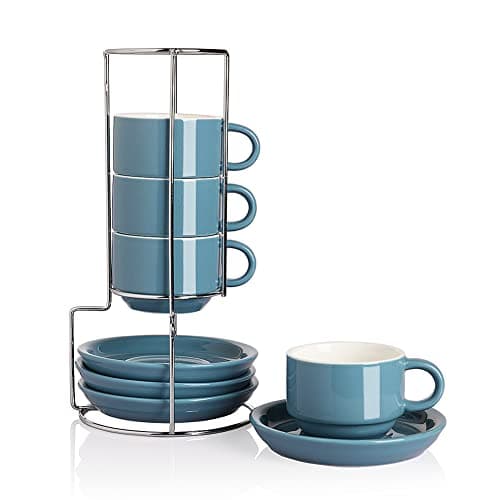 Sweejar Fog Blue Espresso Cups with Saucers - Set of 4