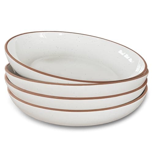 Mora Ceramic 30oz Large Pasta Bowls, Set of 4 - Microwave & Oven Safe - Modern Porcelain Stoneware Dinnerware — Vanilla