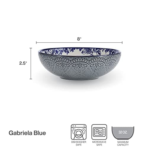 Pfaltzgraff Gabriela Blue Floral Pasta Bowls, Set of 2, 8 Inch