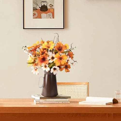 Artificial Silk Flowers with Vase for Home Office and Dining Table