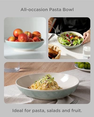 Famiware Glacier Series 8.7" Stoneware Pasta Bowls Set of 4, 34oz, Microwave & Dishwasher Safe, Aqua