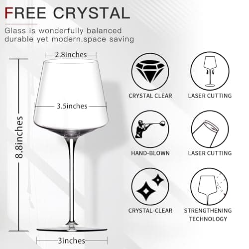 18oz Clear Hand Blown Crystal Wine Glasses Set of 6 – Unique Wedding Birthday Gift