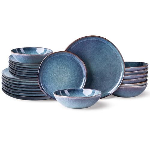 AmorArc Ceramic Dinnerware Set, Handmade Reactive Glaze Plates & Bowls, Chip & Crack Resistant, Dishwasher & Microwave S — Ceylon Blue