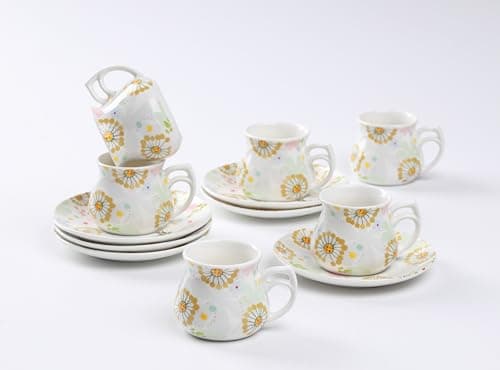 GuangYang Porcelain Espresso Cups & Saucers, 2.5 Ounce, Cactus Pattern, Set of 6 — Primrose yellow