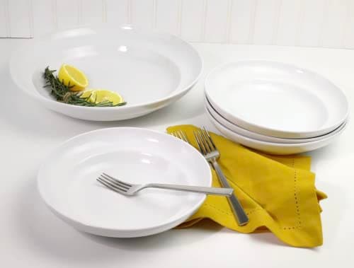 Refined and simplified title: EuroCeramica Essential Bowls Set: 4 Entrée Bowls (8.9'') + 1 Serving Bowl (12.99''), Classic White