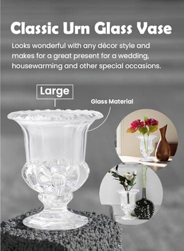 Serene Spaces Large Glass Urn, 9" Tall, 7" Diameter, Wedding Event Centerpiece
