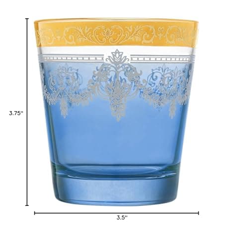 Lorren Home Trends Double Old Fashion Set of 6 Blue with Gold Band
