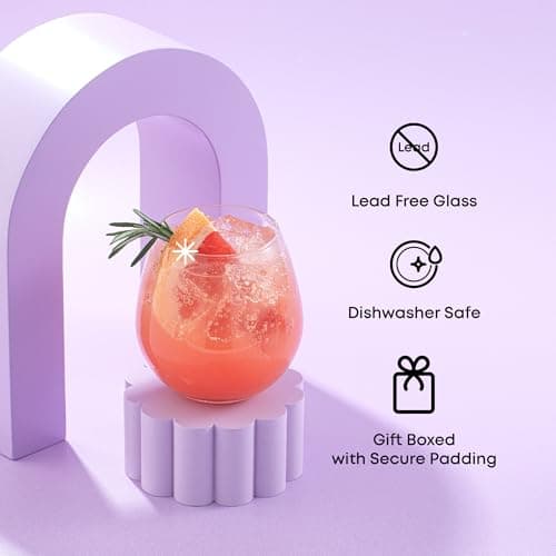 JoyJolt Stemless Wine Glasses for Red or White (Set of 4) - 15-Ounces