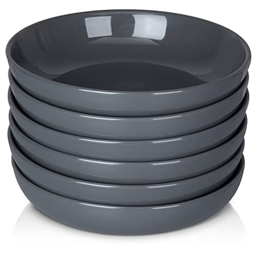 6 Pack Ceramic Pasta Bowls Set White Dishwasher Safe Salad Bowls — Dark Gray