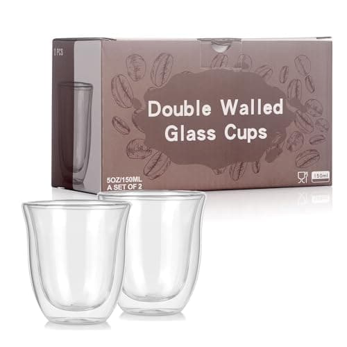 Double Walled Espresso Cups Set of 2, 5 oz Clear Insulated Mugs