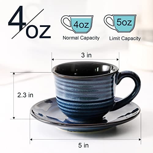 Porcelain Espresso Cups Set of 6, 4 oz - Navy Blue