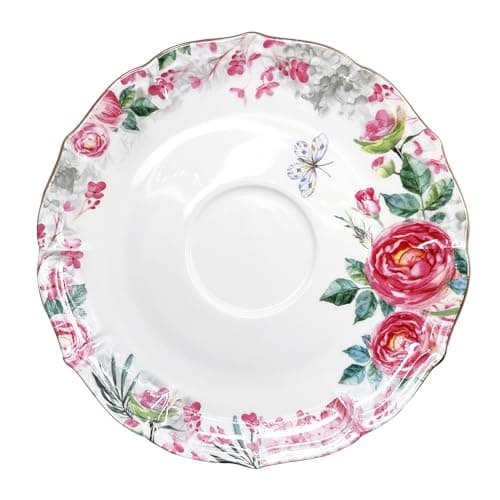 Bourbon Rose Floral Bone China Tea Cup Set with Gold Trim (7.5 OZ)
