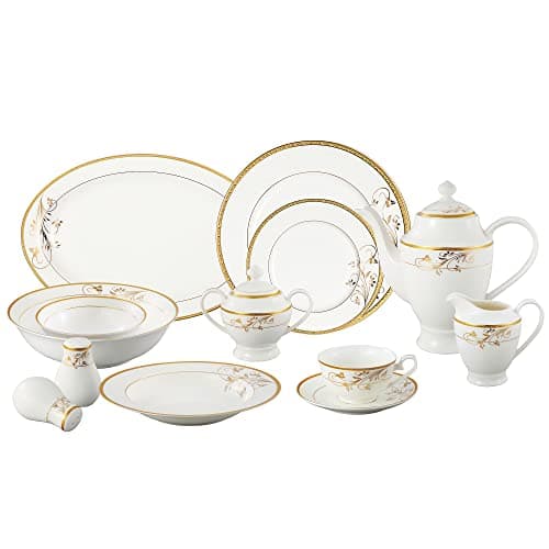 Elegant 24K Gold Floral Dinnerware Set for 8 by Lorren Home Trends