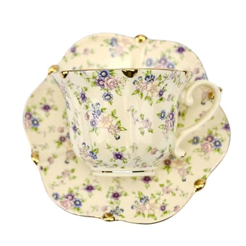 TATSUMI Country Roses 18-Piece Bone China Tea Cup & Saucer Set