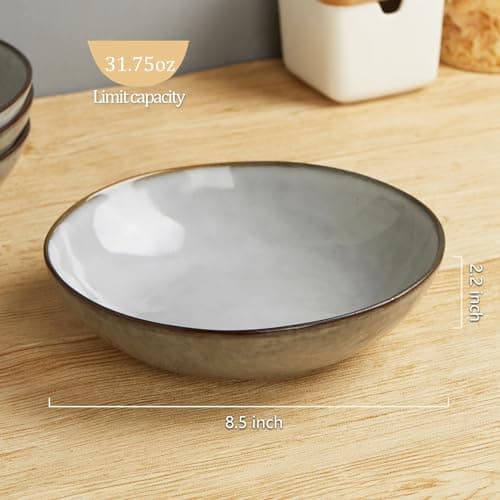 Famiware Ocean Round Large Pasta Bowls Set of 4, Gray