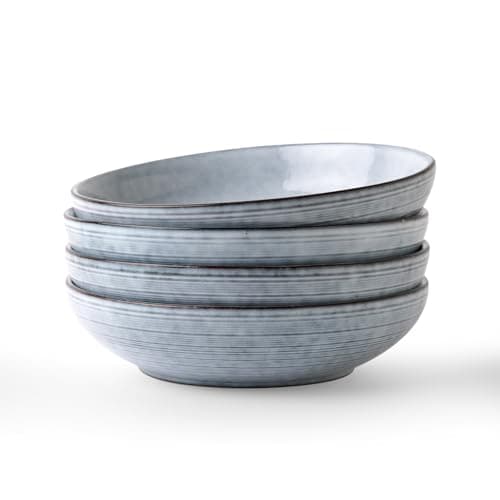 Famiware Moonlight 8.5 Inch Stoneware Bowls Set of 4, White — Pearl Blue