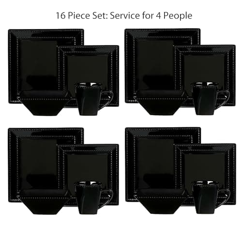 Black Square Beaded Dinnerware Set by Lorren Home Trends - 16 Pieces