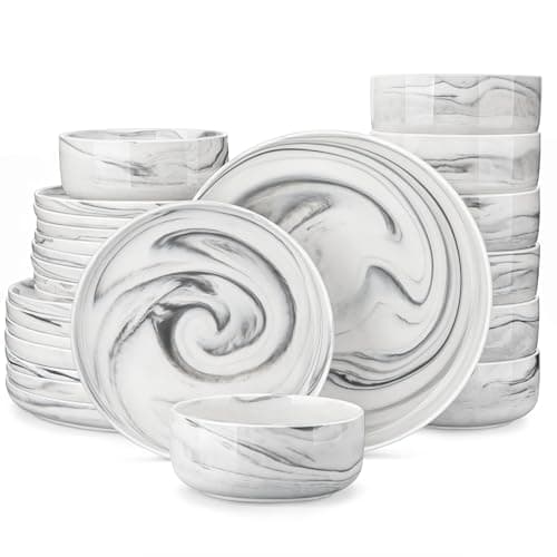 MALACASA Series LUNA 24-Piece Modern Porcelain Dinnerware Set — Marble Grey