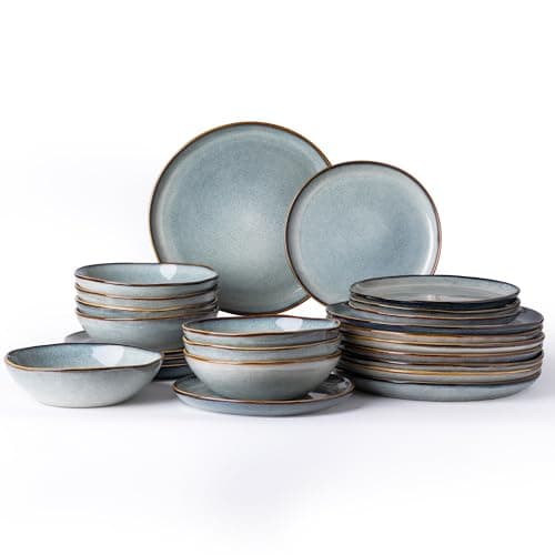 AmorArc Ceramic Dinnerware Set, Handmade Reactive Glaze Plates & Bowls, Chip & Crack Resistant, Dishwasher & Microwave S — Ocean