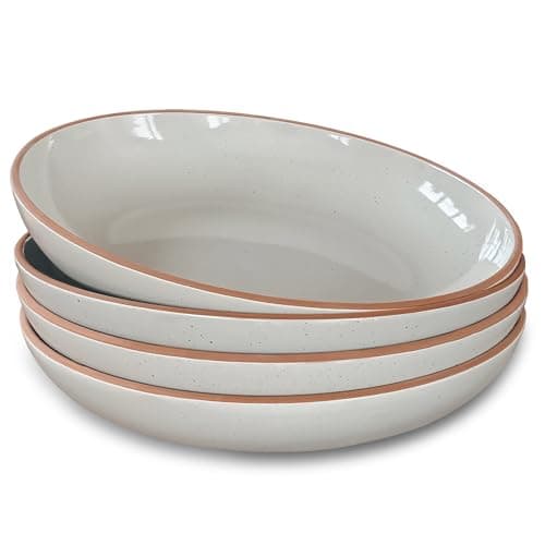 Mora Ceramic 30oz Large Pasta Bowls, Set of 4 - Microwave & Oven Safe - Modern Porcelain Stoneware Dinnerware