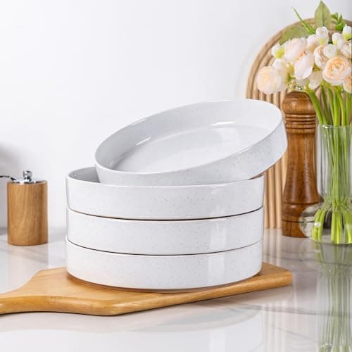 AmorArc Speckled Stoneware Pasta Bowls Set of 4, 32oz Beige — Modern-White